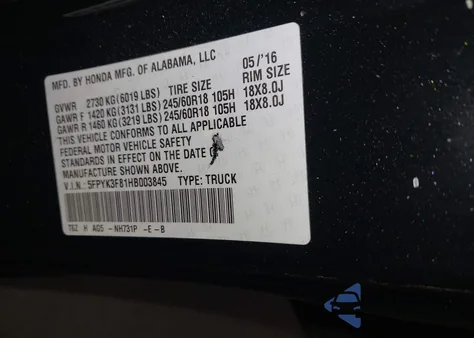 2017 Honda Ridgeline Black Edition из США, поврежденный, VIN 5FPYK3F81HB003845